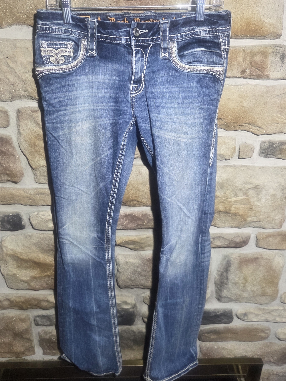 Rock Revival Jelina Easy Boot Cut Jeans Womens Size 26 Rhinestone Flap Pocket